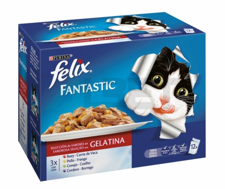 Sobres de trocitos en gelatina para gatos, marca Nestlé Purina Felix