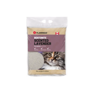 Arena aglomerante para gatos aroma lavanda, marca Flamingo