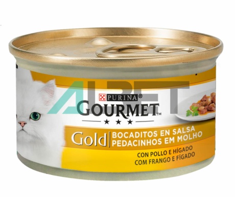 Llaunes de mossets en salsa per gats, Gourmet Gold