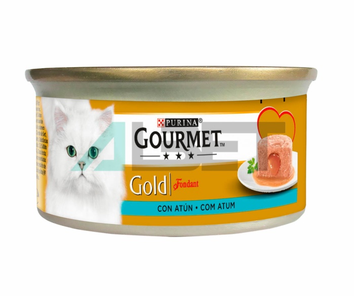 Mousse fondant para gatos, sabor atún, marca Gourmet Gold Purina