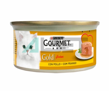 Mousse fondant para gatos, sabor pollo, marca Gourmet Gold Purina