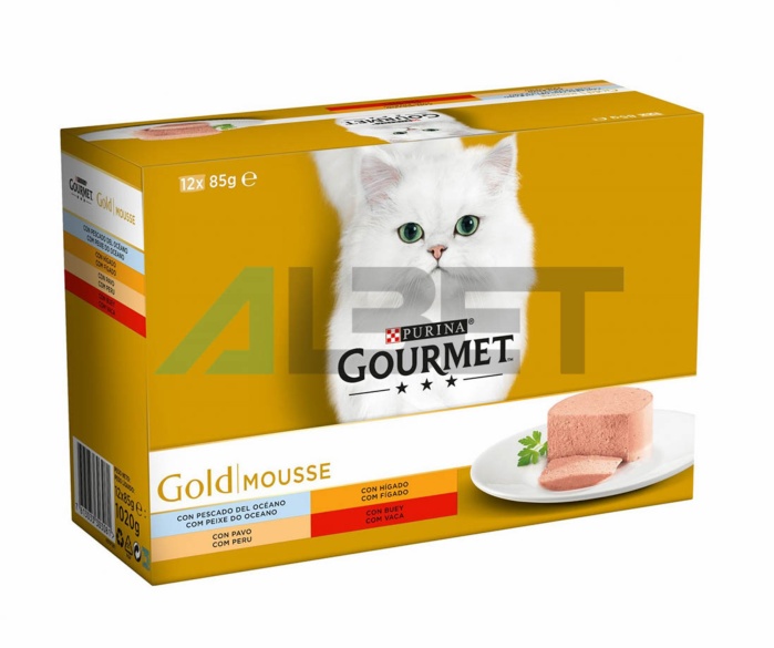 Mousse para gatos en llaunes, marca Gourmet Gold Purina