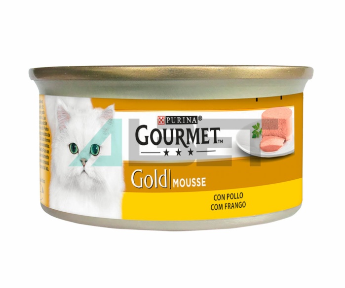 Lata mousse para gatos sabor pollo, marca Gourmet Gold Purina