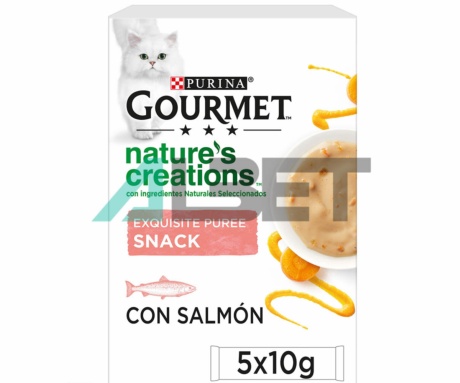 Gourmet Nature's Creations Puré, snack liquido de salmón y zanahoria para gatos, Purina