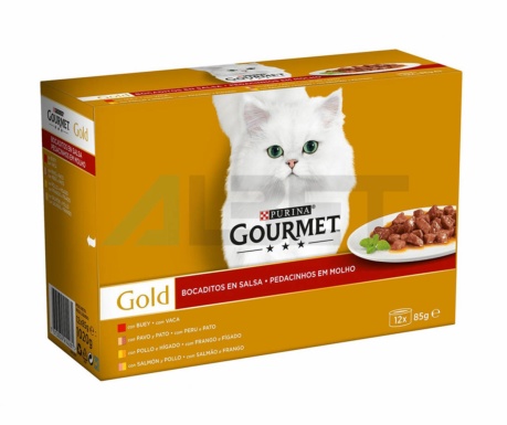 Alimento en bocaditos con salsa para gatos, marca Gourmet Nestlé Purina