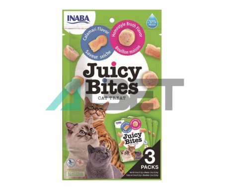 Juicy Bites Calamar y Caldo, snacks para gatos, marca Churu
