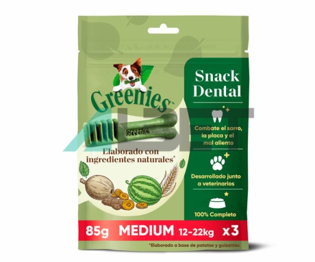 Snacks dentales para perros medianos, marca Greenies