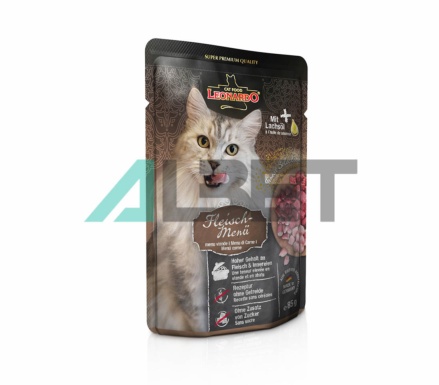 Menú Carne, sobres de alimento húmedo para gatos, marca Leonardo