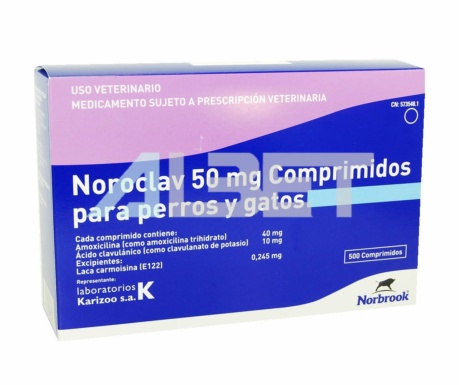 Noroclav 50mg antibiòtic en comprimits per gats i gossos, Karizoo