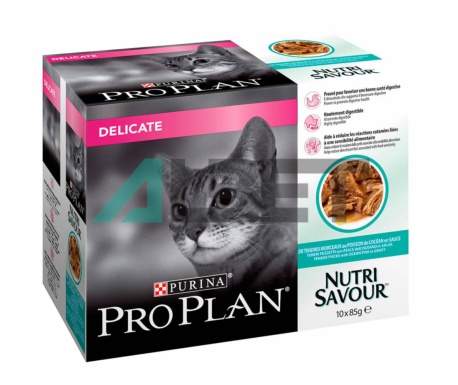 Sobres de alimento húmedo para gatos sensibles, marca Purina Pro Plan