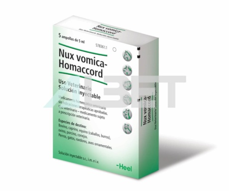 Nux Vomica Homaccord , homeopatía veterinaria digestiva, marca Heel