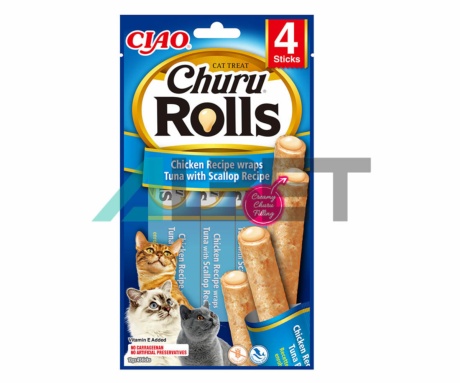 Rolls Receta Atún Vieira Churu, snacks naturales para gatos
