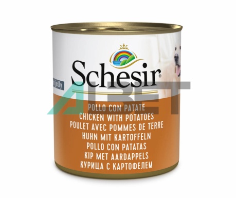 Schesir Pollo y Patata, alimento natural en latas para perros