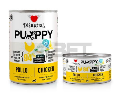 Puppy Chicken, latas de paté para cachorros, marca Disugual