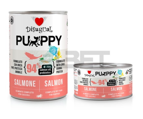 Puppy Salmon, llaunes de paté per cadells, marca Disugual
