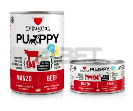 Puppy Beef, llaunes de paté per cadells, marca Disugual