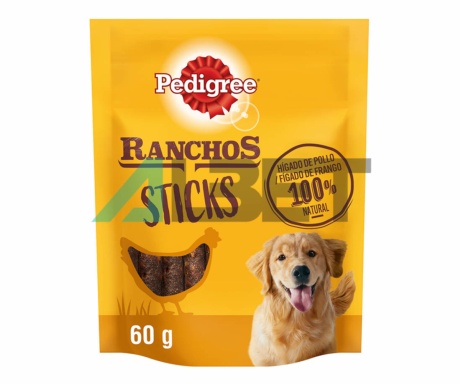 Ranchos Sticks Pollo, snacks en tiras para perros, marca Pedigree