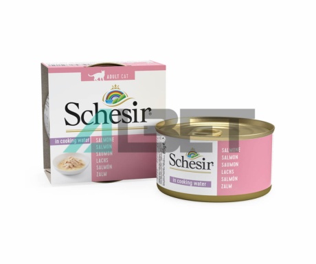 Latas de comida natural para gatos sabor salmón, marca Schesir