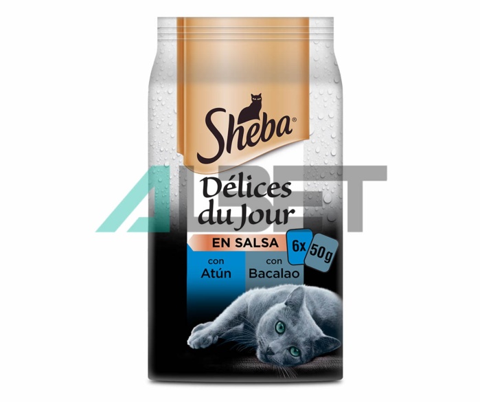 Sheba Delices Du Jour - Alimento húmedo para gatos, bocaditos en salsa de pescado, carne o ave. En bolsitas individuales