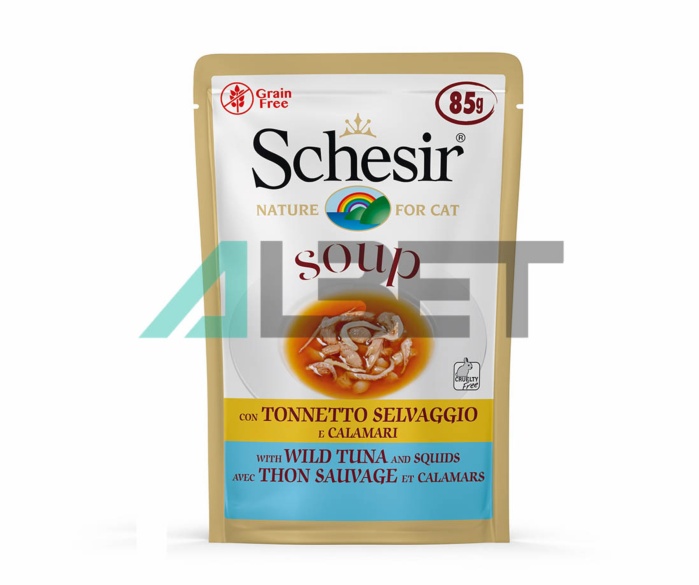 Aliment en sobres de tonyina i calamars per gats, marca Schesir
