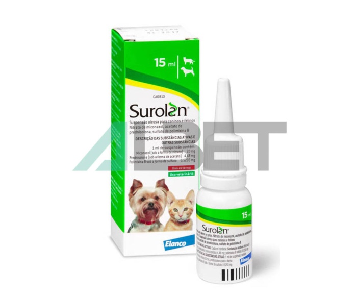 Surolan gotes per otitis en gossos i gats, marca Elanco