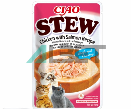 Stew Pollo Salmon Churu, snacks naturals per gats
