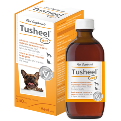 Tusheel, jarabe homeopático para perros con tos, marca Heel
