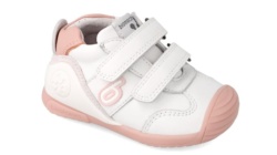 Zapatillas Biomecanics blanco y rosa deportivas escolares Biomecanics de piel y velcro para gateo y primeros pasos