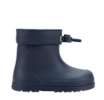 Botas de agua respetuosas Igor modelo Mendi color azul marino caña baja con cuello ajustable katiuskas muy comodas y flexibles calzado respetuoso barefoot fabricado en España