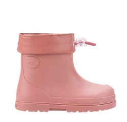 Botas de agua respetuosas Igor modelo Mendi color rose rosa caña baja con cuello ajustable katiuskas muy comodas y flexibles calzado respetuoso barefoot fabricado en España