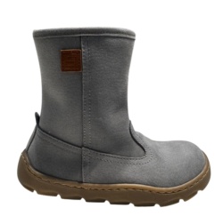 Botas niña Andanines barefoot de piel bourne y borreguito por dentro color gris azulado y marron taupe con cierre de cremallera lateral botines de calzado respetuoso de Anadanines made in Spain muy comodos.