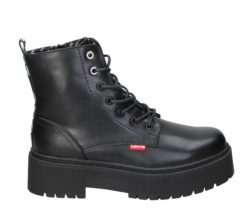 Botas niña Levis modelo Cherry color negro con tira trasera con marca Levis en plata botas Levis kids con plataforma de 3cm delante y 4cm en el tacon con cierre de cremallera lateral y cordones muy trending
