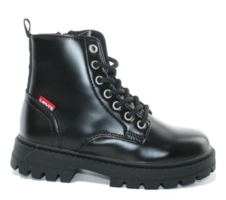 Botas niña Levis modelo Pasadena Refresh color negro con tira trasera con marca Levis en balanco botines Levis kids con cierre de cremallera lateral y cordones muy comodas