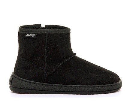 Botas niña Mustang free barefoot tipo australiana color negro de caña baja forradas de borregito en su interior con cierre de cremallera lateral australianas barefoot de Mustang con certificado vegano muy comodas ligeras flexibles calzado respetuoso
