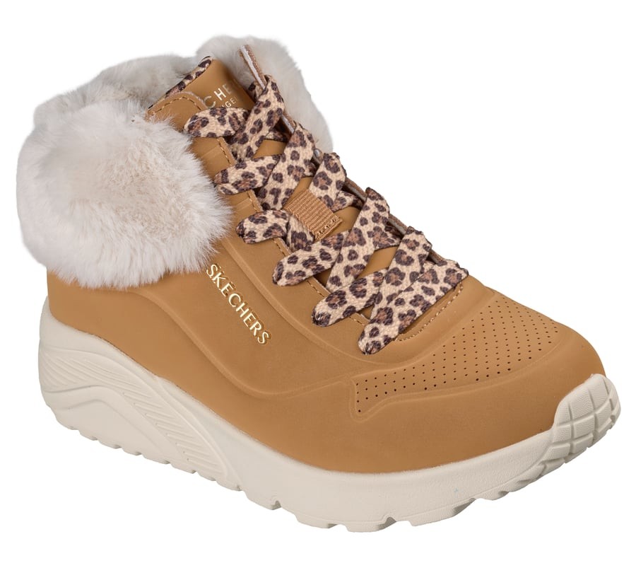 Botas niña Skechers modelo Uno Lite Furever Fabulous color marron chestnut con pelo muy calido Botas Skechers Street Los Angeles cierre de cremallera lateral y cordones animal print muy bonitas comodas lavables en lavadora y con sistema easy on off