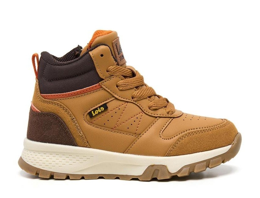 Botas niño Lois color melocoton marron y naranja botas treking montaña de la marca Lois con cierre de cremallera lateral y cordones zapatillas tipo bota urban para combinar con cualquier look muy comodascon shock absortion