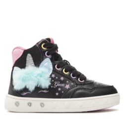 Botin Geox J Skylin negro con lunes sneakers Geox con unicornio multicolor cierre cremallera lateral