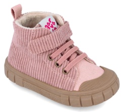 Botin niña barefoot Garvalin puntera reforzada cierre adherente y elastico calzado respetuoso de color rosa con exterior de pana y forro interior de pelo sintetico made in Spain