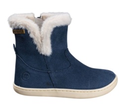 Botines niña Chetto barefoot color azul waterproof rellena de pelo calzado respetuoso de la marca Chetto fabricada en piel con cierre de cremallera lateral botitas muy comodas flexibles y ligeras idelaes para este invierno y resistentes al agua