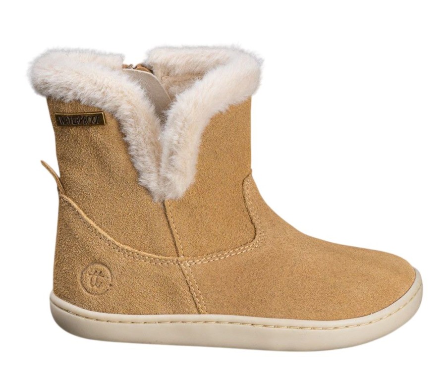 Botines niña Chetto barefoot color camel waterproof relleno de pelo calzado respetuoso de la marca Chetto fabricada en piel con cierre de cremallera lateral botitas muy comodas flexibles y ligeras idelaes para este invierno y resistentes al agua