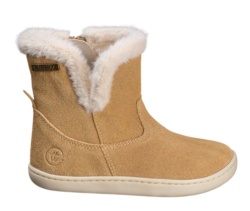 Botines niña Chetto barefoot color camel waterproof relleno de pelo calzado respetuoso de la marca Chetto fabricada en piel con cierre de cremallera lateral botitas muy comodas flexibles y ligeras idelaes para este invierno y resistentes al agua
