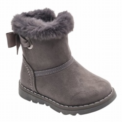 Botines niña Chicco modelo Frutta de microfibra color grey gris con pelo en el borde superior y lazo en la parte posterior botitas de caña baja del especialista en niños Chicco con cierre de cremallera lateral muy comodas