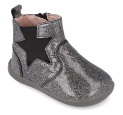 Botines niña Garvalin barefoot en color negro con divertido detalle efecto plastificado con purpurina calzado respetuoso de Garvalin Soft and Fun muy comodos y flexibles con cierre de cremallera lateral