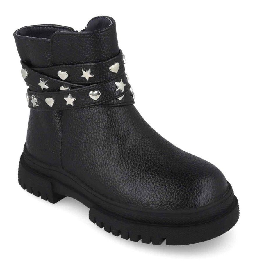 Botines niña Garvalin color negro con adornos de estrellas y corazones botas Garvalin con cierre de cremallera lateral ideales para este invierno muy trending