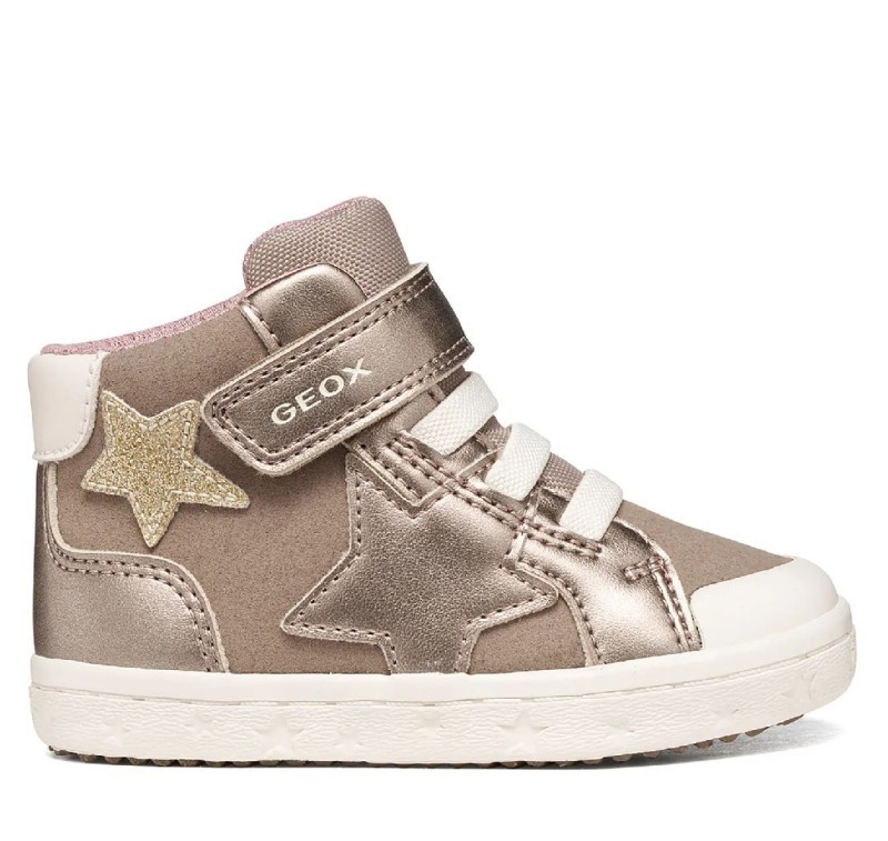 Botines niña Geox modelo Gisli baby girl color beige oscuro y oro con estrella en el lateral botin Geox respira muy comodos y trending con suela de membrana transpirable e impermeable con cierre de tira adherente y elasticos en crudo un top ventas