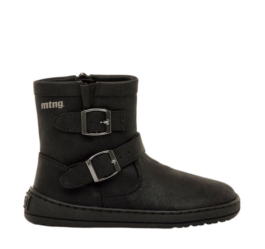 Botines niña Mustang free barefoot modelo Panama Black color negro bota de caña baja de calzado respetuoso muy comodas con cierre de cremallera lateral y ajuste de hebillas lateral con certificado vegano muy comodas y ligeras