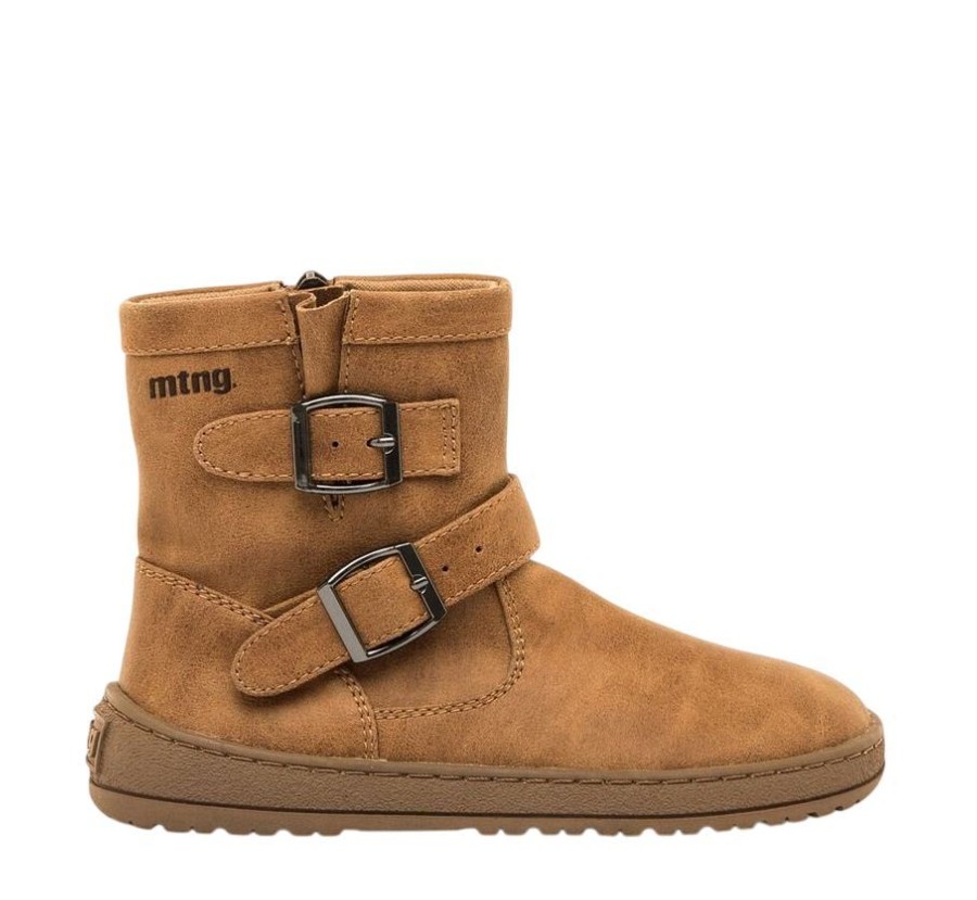 Botines niña Mustang free barefoot modelo Panama color camel bota de caña baja de calzado respetuoso muy comodas con cierre de cremallera lateral y ajuste de hebillas lateral con certificado vegano muy comodas y ligeras