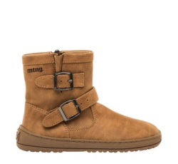 Botines niña Mustang free barefoot modelo Panama color camel bota de caña baja de calzado respetuoso muy comodas con cierre de cremallera lateral y ajuste de hebillas lateral con certificado vegano muy comodas y ligeras