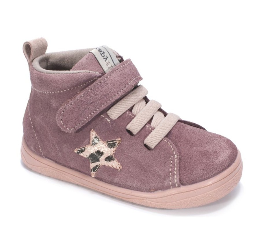 Botines niña Zapy barefoot modelo Pisa color vino face fabricadas en piel serraje con estrella en el lateral botitas gama Zapyflex de calzado respetuoso natural steps con cierre de tira adherente y elasticos muy comodas y flexibles made in Spain