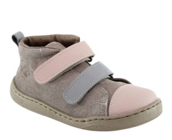 Botines niña de la marca Zapy barefoot color gris piedra y face sneakers Zapy calzado respetuoso muy comodos con cierre de doble tira adherente y puntera reforzada made in Spain